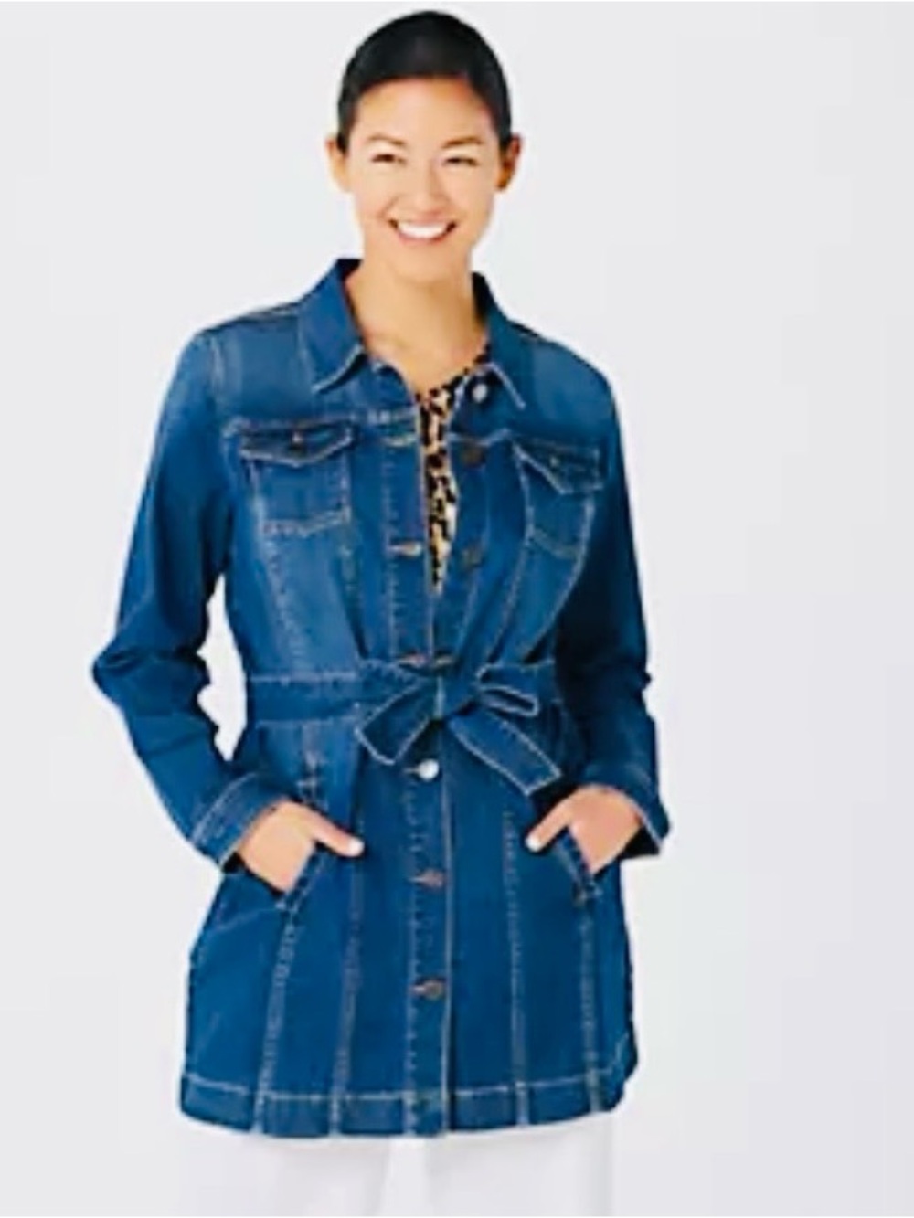 Susan Graver Jeans blue denim belted jean jacket plus size 3X